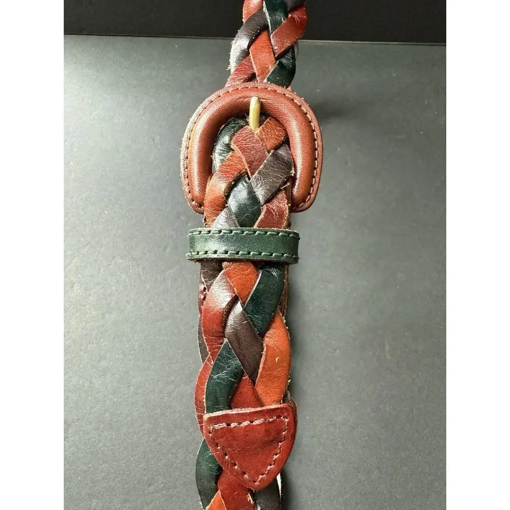 The Limited Size M Woven Braided Genuine Leather Multicolor Boho Belt Vintage